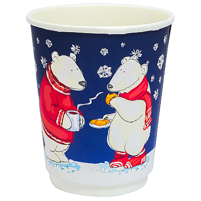 Стакан бумажный 300 мл  d90 мм 2-сл 20 шт БЕЛЫЕ МИШКИ для горячих напитков "PAPPERSKOPP" 1/20/400
