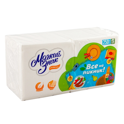 САЛФЕТКА БУМАЖНАЯ 1-СЛ 24Х24 СМ 250 ШТ/УП БЕЛАЯ "МЯГКИЙ ЗНАК" 1//18